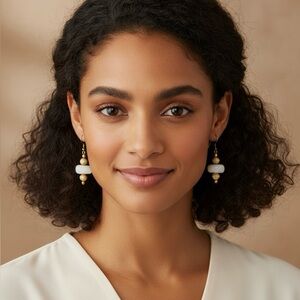 Elegant Gold and White Beaded Earrings